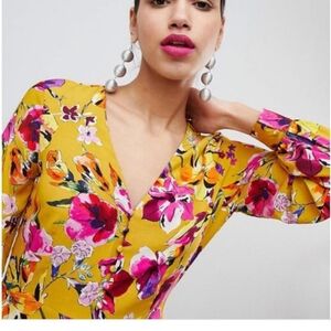 Stradivarius Floral Yellow Midi Dress